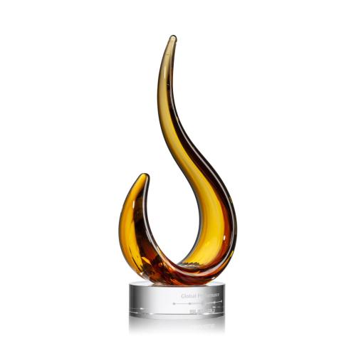 Awards and Trophies - Crystal Awards - Glass Awards - Art Glass Awards - Amber Blaze Flame Art Glass Award