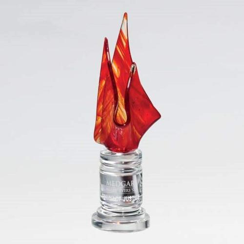 Awards and Trophies - Crystal Awards - Glass Awards - Art Glass Awards - Eternal Orange/Optical Flame Glass Award