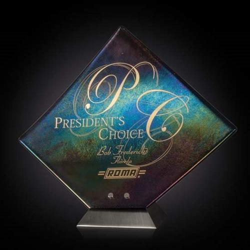 Awards and Trophies - Crystal Awards - Glass Awards - Art Glass Awards - Solitare Metallic Diamond Glass Award