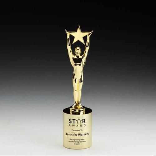 Awards and Trophies - Star Achievement Star on Cylinder Metal Award