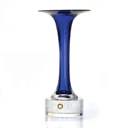 Awards and Trophies - Crystal Awards - Glass Awards - Art Glass Awards - Indigo Trumpet Cups Glass Award