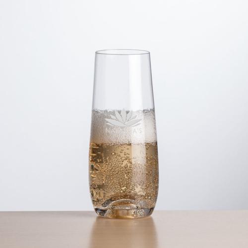 Corporate Gifts - Barware - Champagne Flutes - Edderton Stemless Flute - Deep Etch 7.5oz