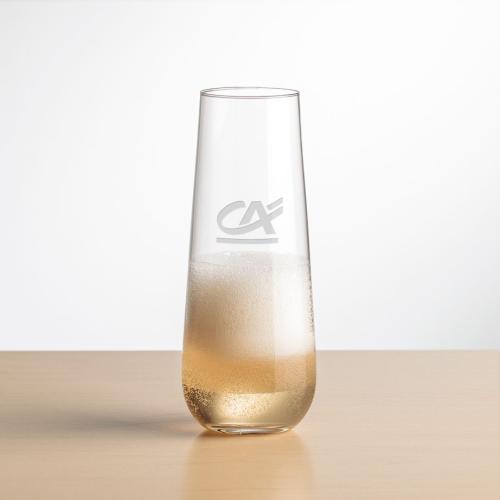 Corporate Gifts - Barware - Champagne Flutes - Cannes Stemless Flute - Deep Etch