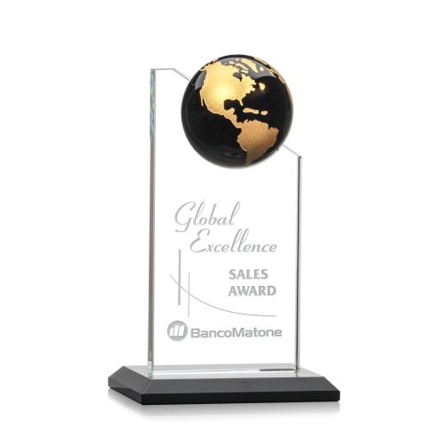 Awards and Trophies - Arden Black/Gold Globe Crystal Award