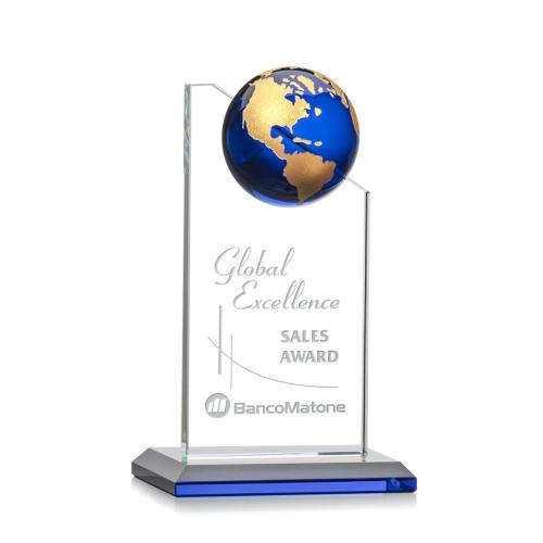 Awards and Trophies - Arden Blue/Gold Globe Crystal Award