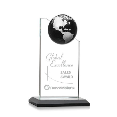 Awards and Trophies - Arden Black/Silver Globe Crystal Award