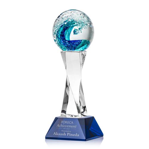 Awards and Trophies - Crystal Awards - Glass Awards - Art Glass Awards - Surfside Blue on Langport Art Glass Award
