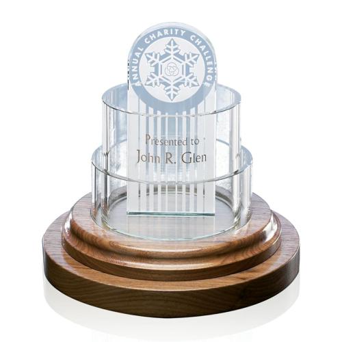 Awards and Trophies - Unique Awards - Cylinder Starfire/Walnut Towers Wood Award