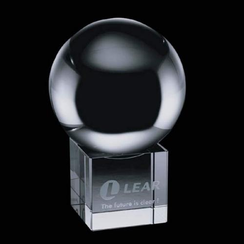 Awards and Trophies - Crystal Ball Globe on Cube Crystal Award